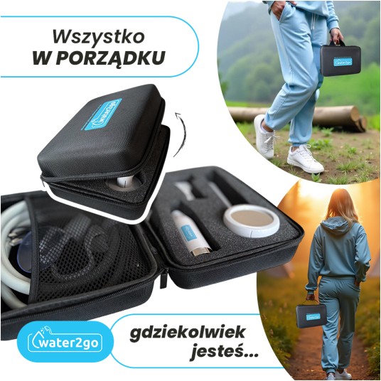 Prysznic turystyczny bezprzewodowy z akumulatorem Water2go i etui