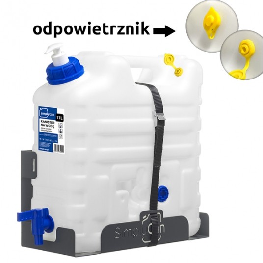 Umywalka przenośna 15L z uchwytem (max 17L) kanister, dozownik, odpowietrznik, mocowanie + taśma mocująca -zdjęcie numer 1