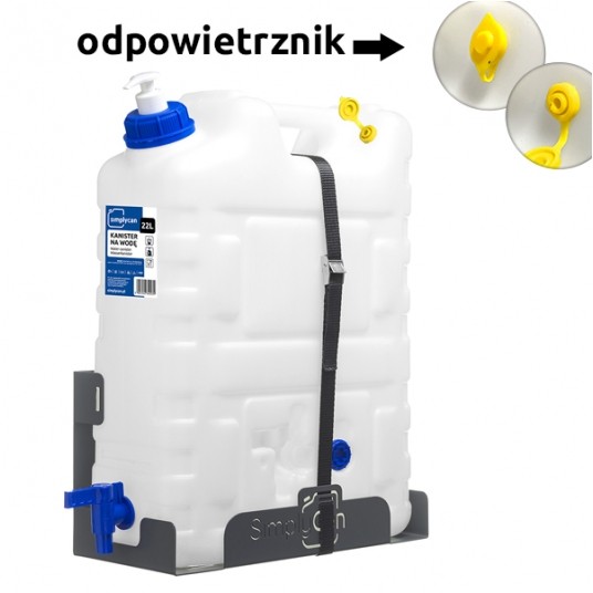 Umywalka przenośna 20L z uchwytem (max 22L) kanister, dozownik, odpowietrznik, mocowanie + taśma mocująca -zdjęcie numer 1