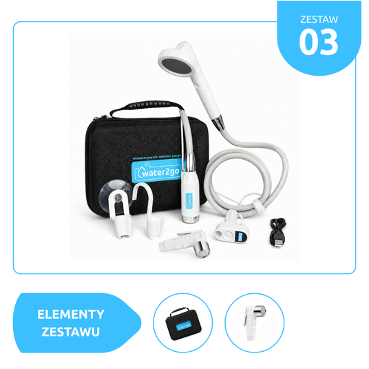 ZESTAW No.3 - Prysznic bezprzewodowy Water2go w kartoniku + etui + słuchawka bidetowa -zdjęcie numer 1