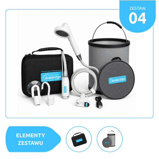 ZESTAW No.4 - Prysznic bezprzewodowy Water2go w kartoniku + etui + wiaderko -zdjęcie numer 1