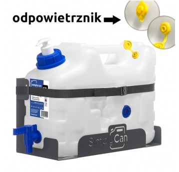 Umywalka przenośna 10L z uchwytem (max 12L) kanister, dozownik, odpowietrznik, mocowanie + taśma mocująca