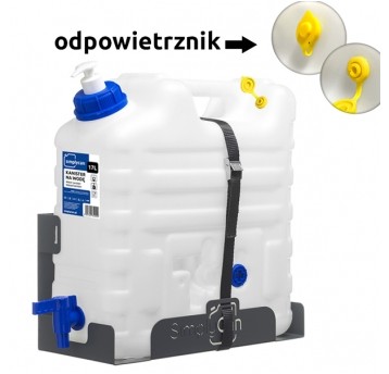 Umywalka przenośna 15L z uchwytem (max 17L) kanister, dozownik, odpowietrznik, mocowanie + taśma mocująca