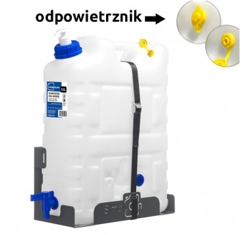 Umywalka przenośna 20L z uchwytem (max 22L) kanister, dozownik, odpowietrznik, mocowanie + taśma mocująca