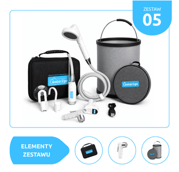 ZESTAW No.5 - Prysznic bezprzewodowy Water2go w kartoniku + etui + słuchawka bidetowa + wiaderko